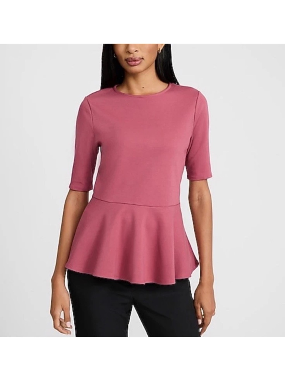 Express Women’s Ponte Crew Neck Elbow Sleeve Peplum Top- Size XL